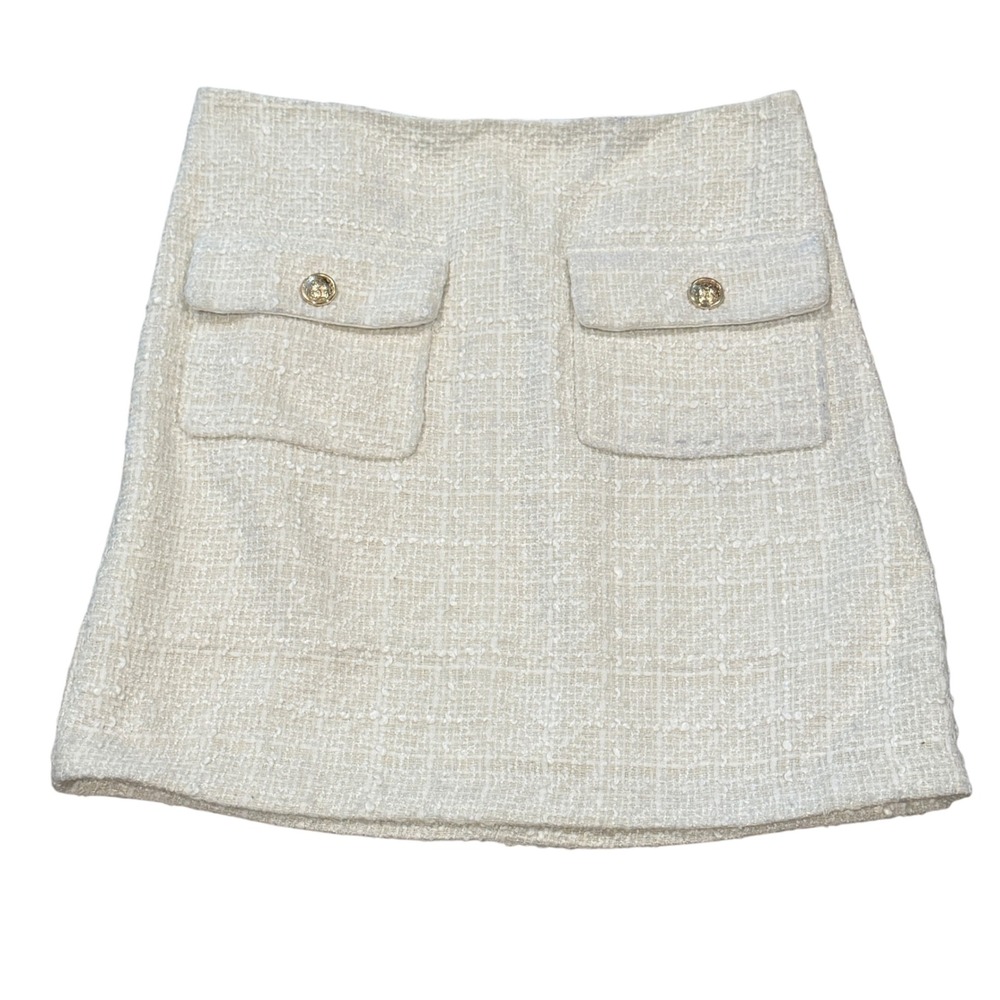 MAISON D'AMELIE Women Tweed Mini Skirt Size 6 Cream Preppy Academia‎ Workwear